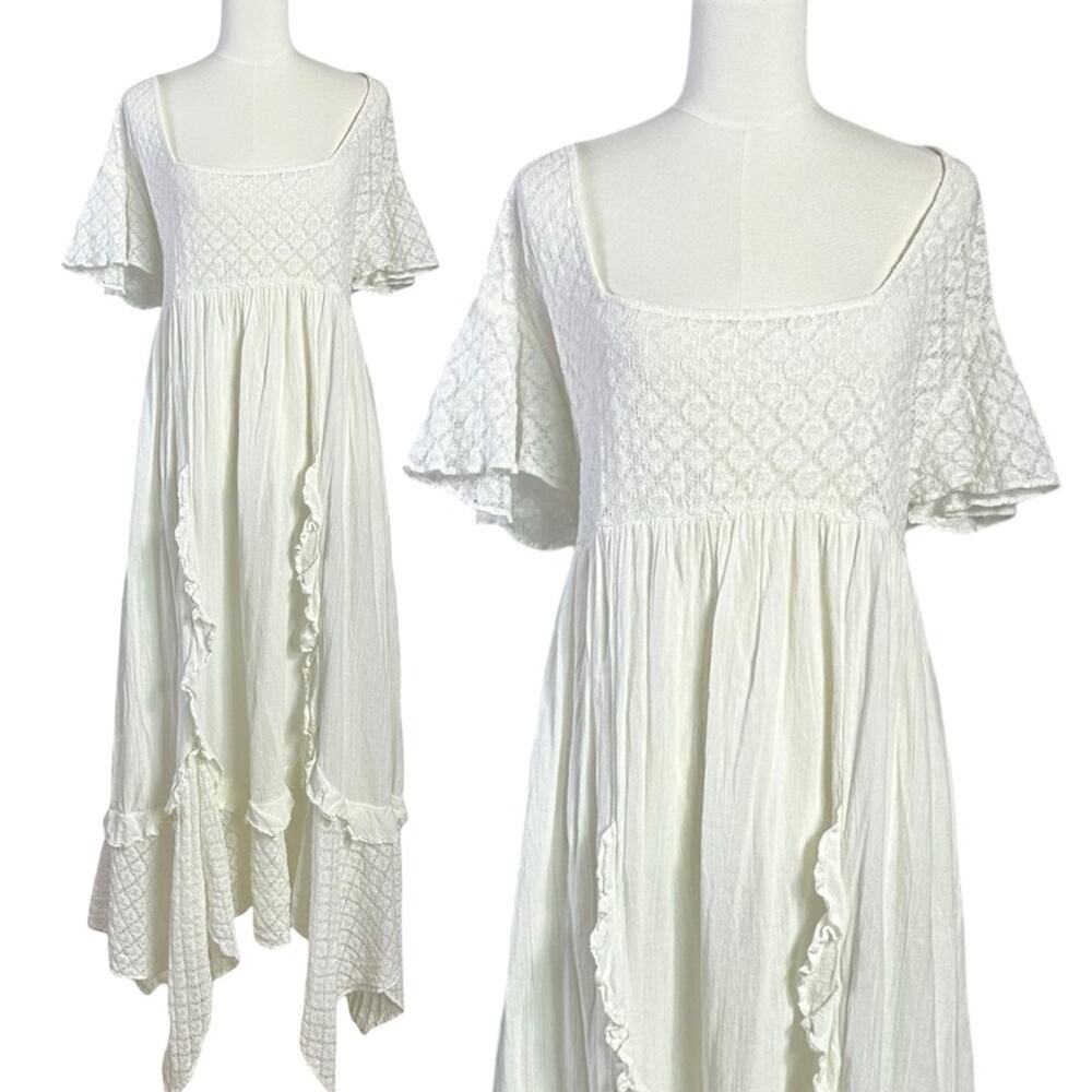 Free People Ethereal Bohemian Cottage Bring The Romance Maxi Dress White Medium - Picture 7 of 13
